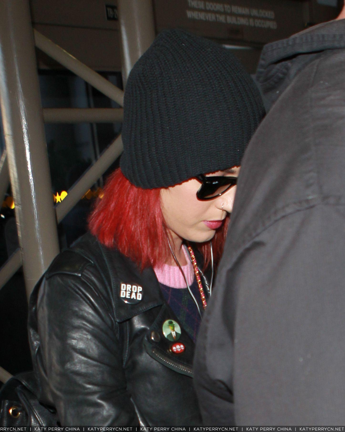 Katy Perry in Red Hair departs from LAX