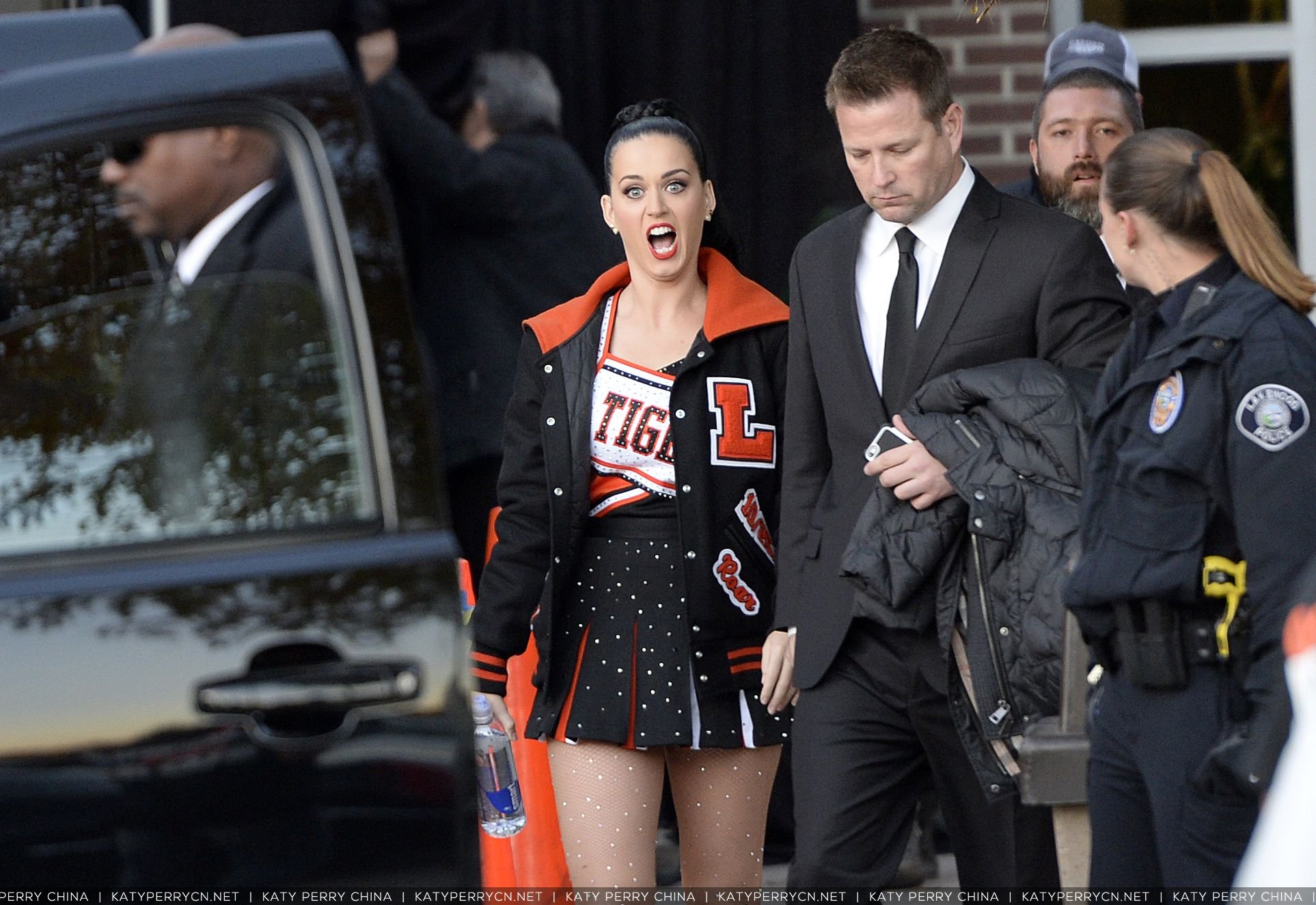 Katy Perry leaves after preforming at Lakewood High School